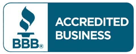 BBB Accredited Business seal with torch logo.