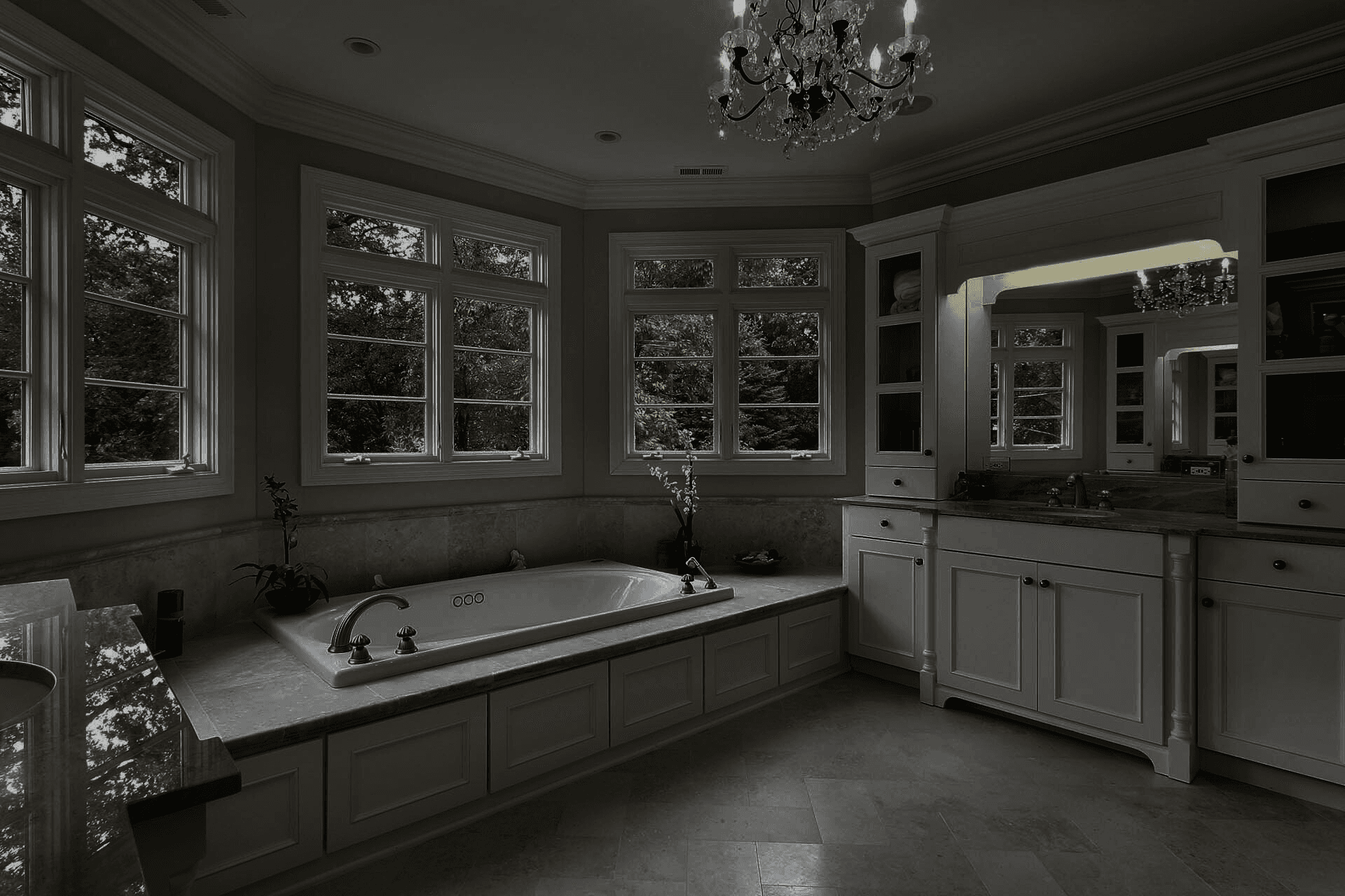 Bathroom with dark overlay